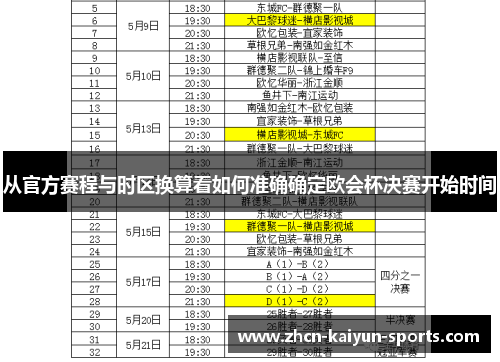 从官方赛程与时区换算看如何准确确定欧会杯决赛开始时间