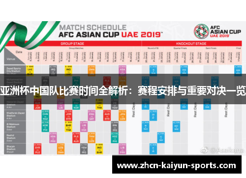 亚洲杯中国队比赛时间全解析：赛程安排与重要对决一览
