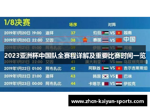 2023亚洲杯中国队全赛程详解及重要比赛时间一览